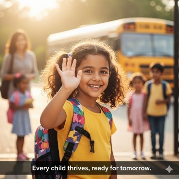 Happy child ready for school - Every child thrives, ready for tomorrow